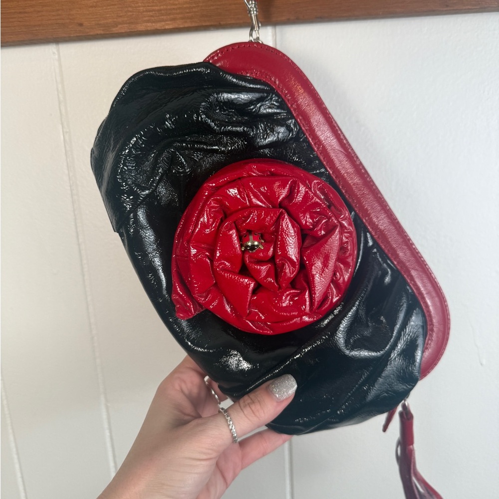 Original by Sharif Genuine leather rose and lady bug red and black clutch bag - Picture 13 of 16